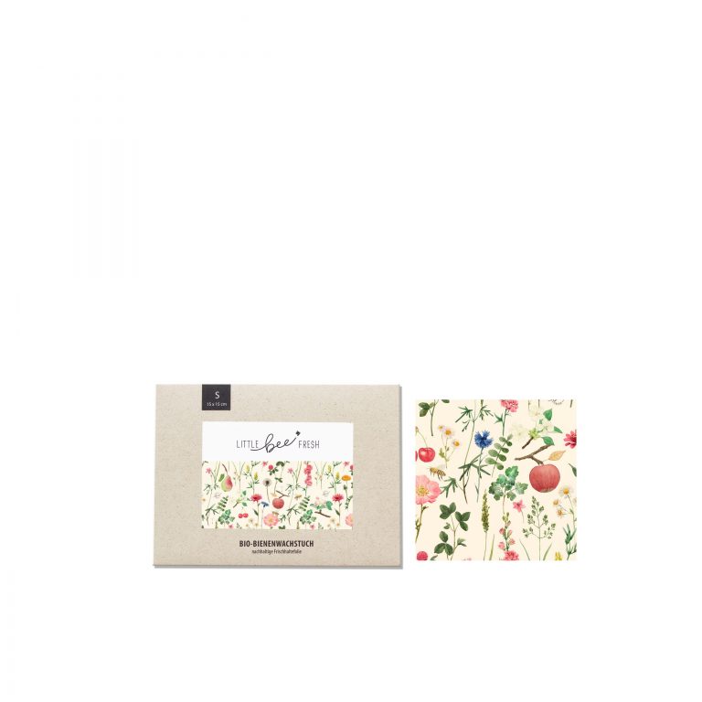 LITTLE BEE FRESH - Bio-Bienenwachstuch “S” (15 x 15 cm) – Streuobstwiese