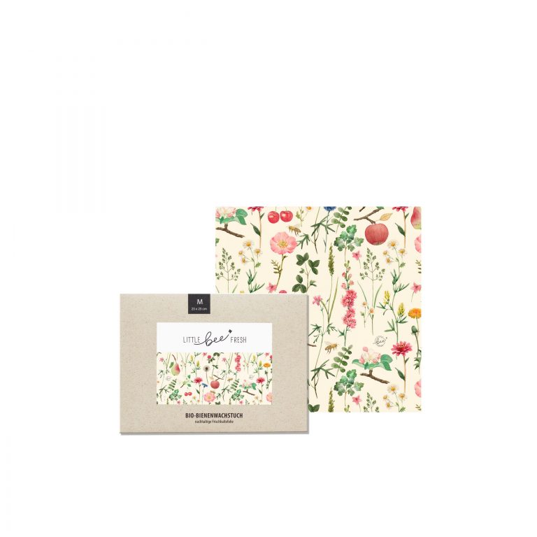 LITTLE BEE FRESH - Bio-Bienenwachstuch “M” (25 x 25 cm) – Streuobstwiese